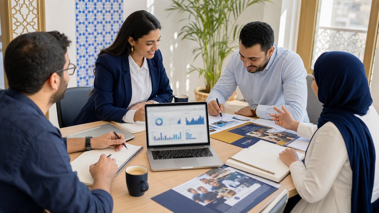 Équipe pédagogique Groupe Quasar préparant un planning éditorial SEO